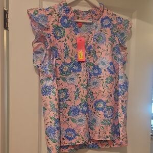 Lilly Pulitzer Pink and Blue Floral Blouse